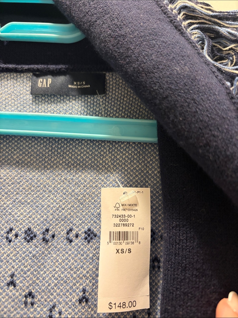 GAP Navy and Light Blue Bandana-Print Fringe Cardigan - Picture 4 of 6